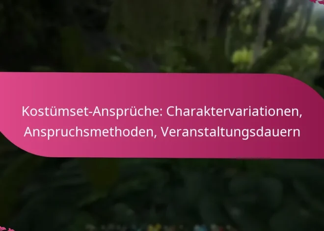 Kostümset-Ansprüche: Charaktervariationen, Anspruchsmethoden, Veranstaltungsdauern