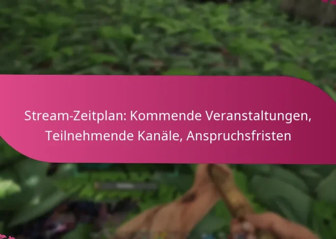 Stream-Zeitplan: Kommende Veranstaltungen, Teilnehmende Kanäle, Anspruchsfristen